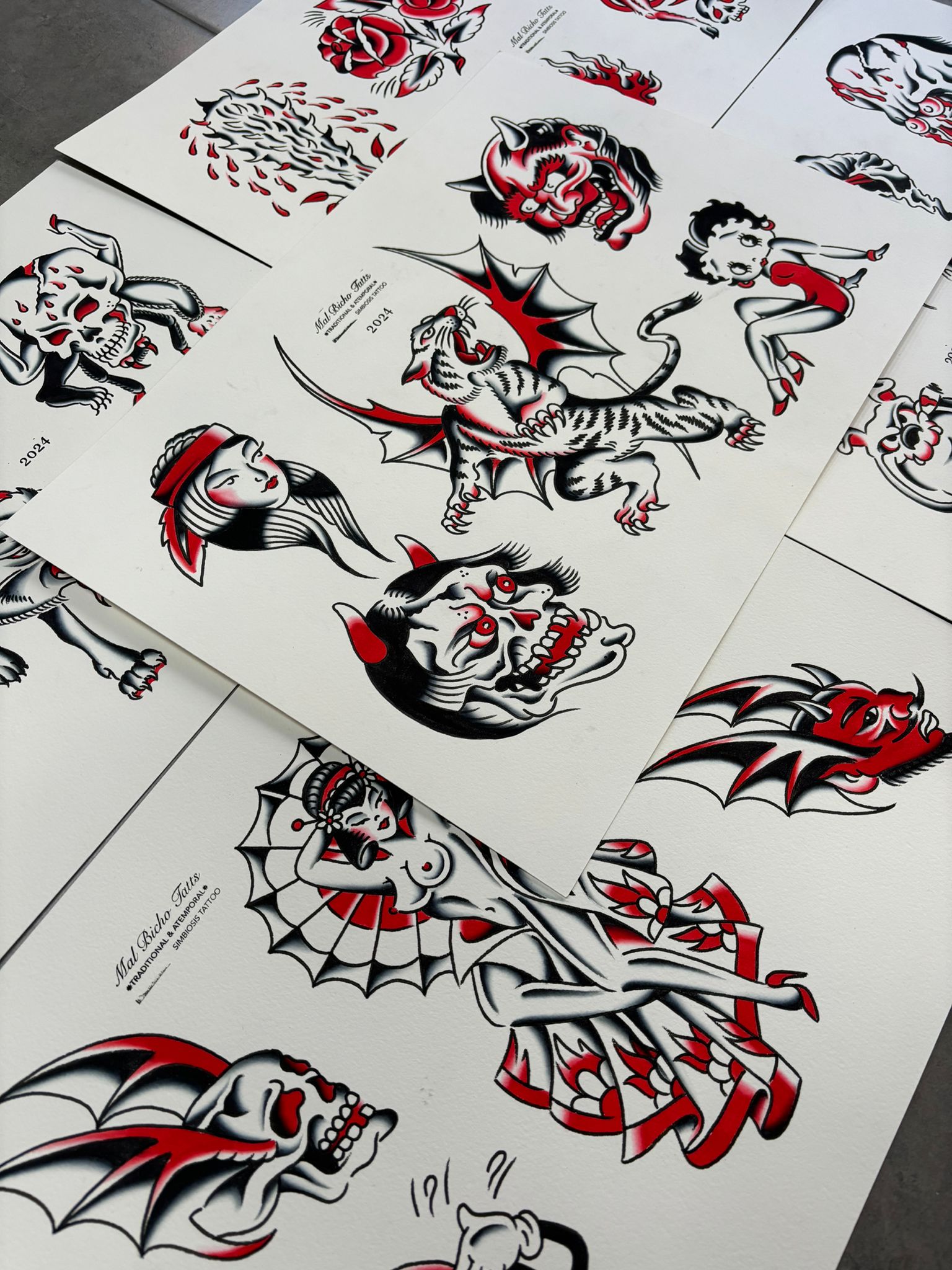 Prints set rojo y negro Mal Bicho Tatts - American Traditional Tattoo