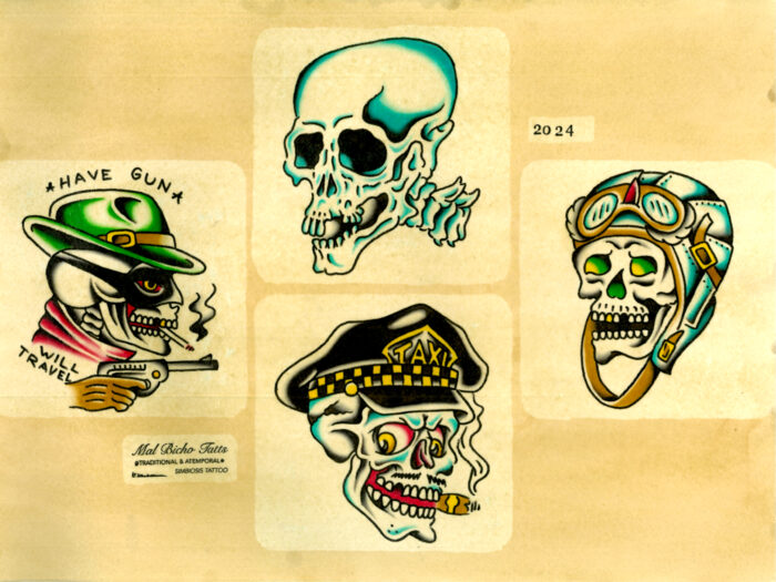 Calaveras de láminas de tatuaje old times - arte tradicional