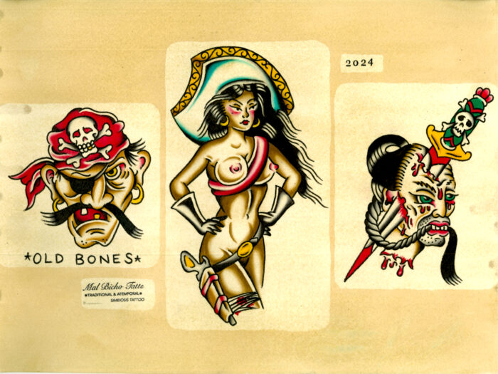 Piratas de láminas de tatuaje old times - arte tradicional