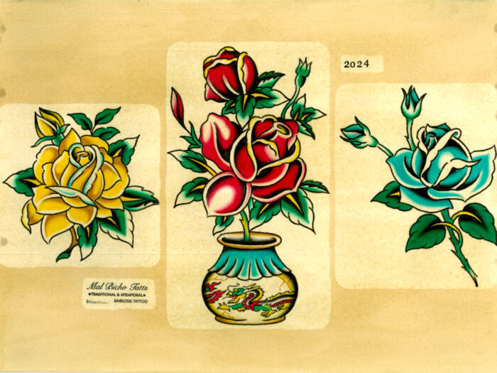 Rosas de láminas de tatuaje old times - arte tradicional