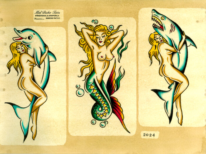 Sirenas de láminas de tatuaje old times - arte tradicional