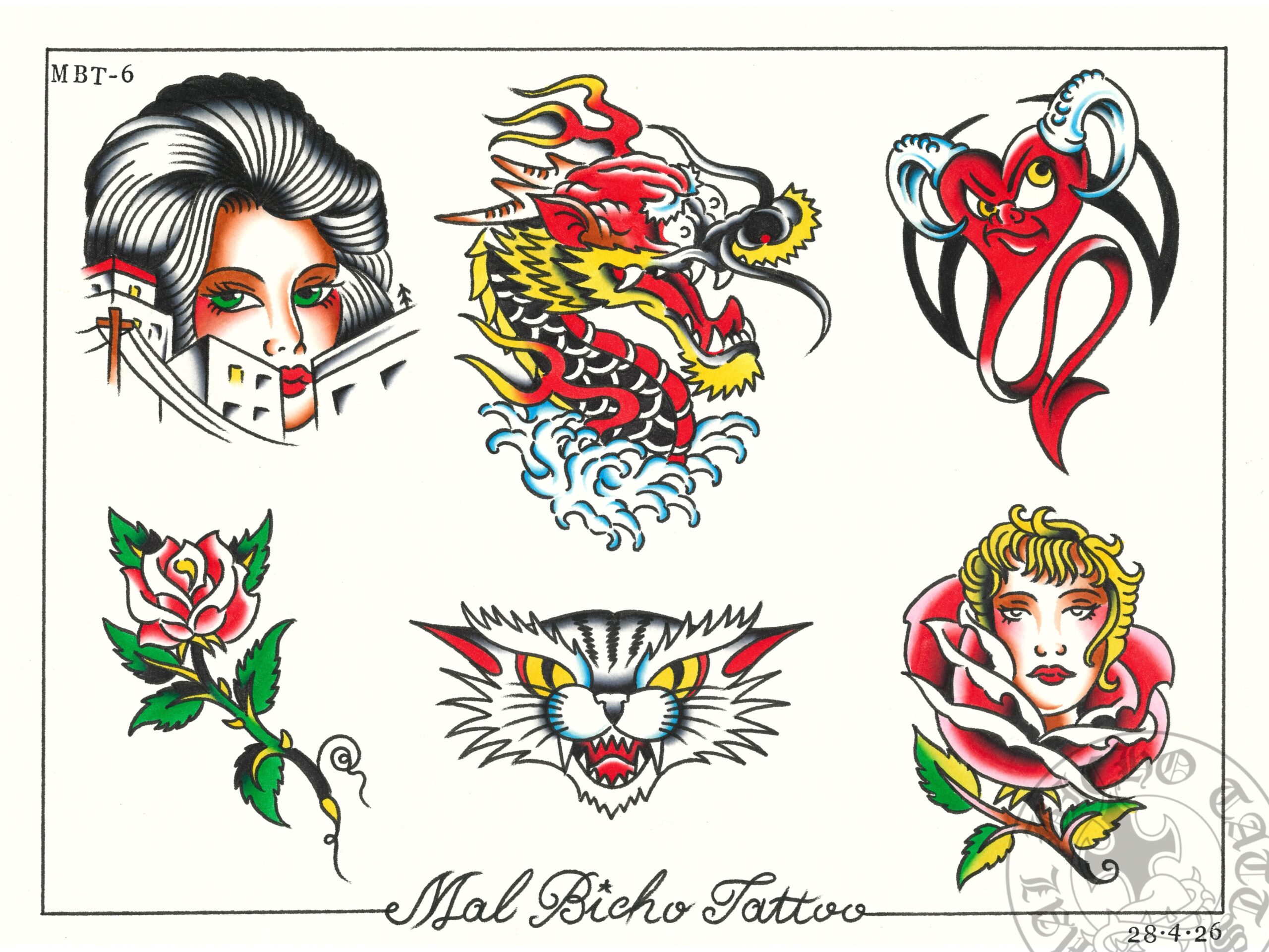 Diseños de tatuaje tradicional en Granada por Mal Bicho Tatts