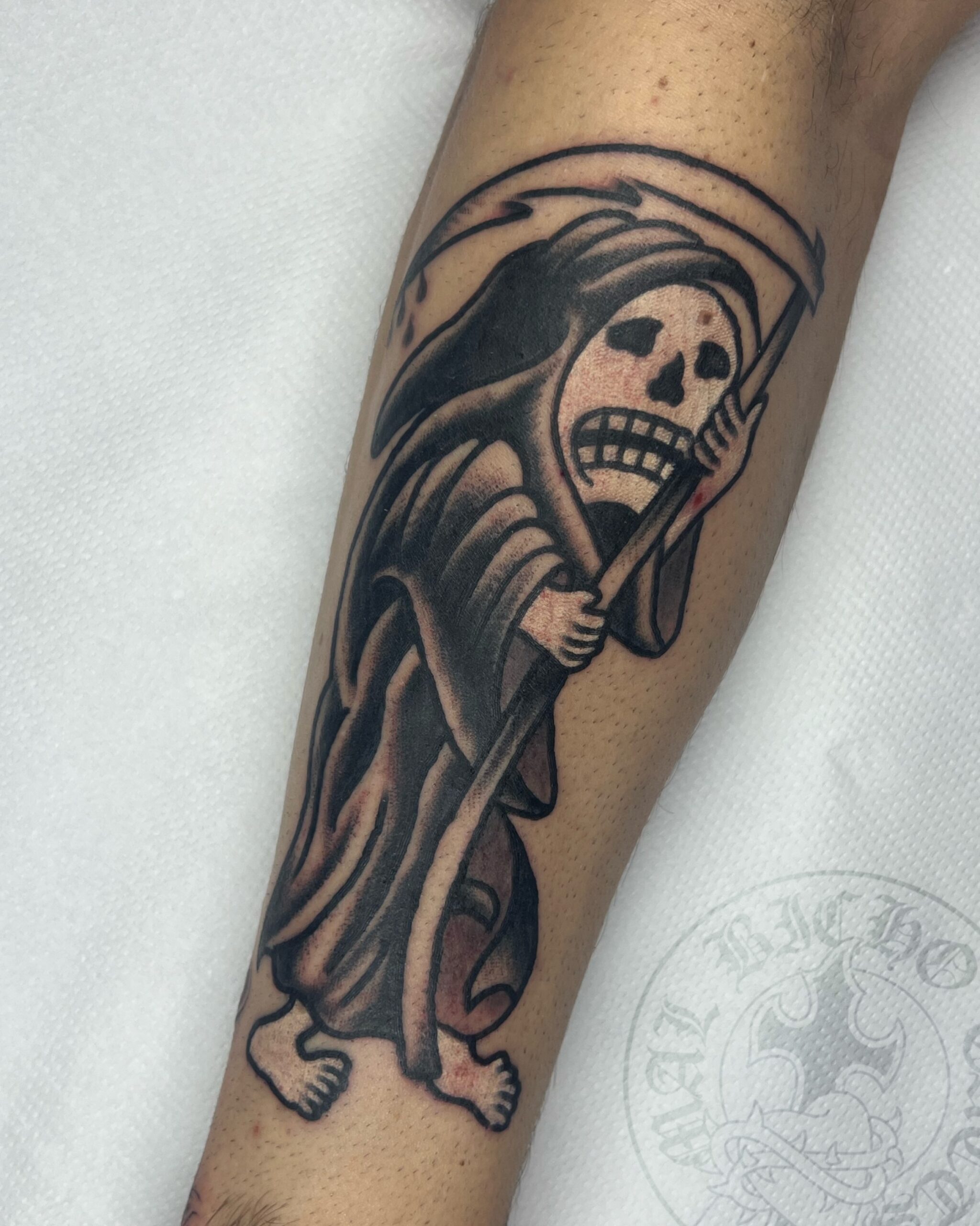 Mal Bicho Tatts Tatuaje tradicional reaper